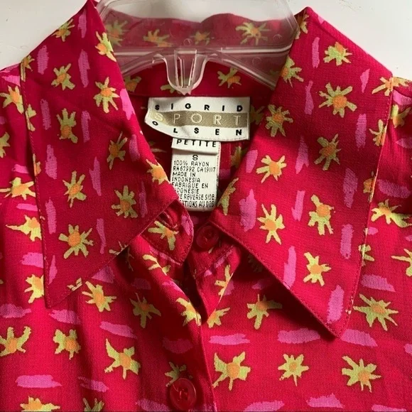 SIGRID OLSEN tropical fuchsia floral pink print summer sleeveless top blouse - Picture 4 of 7